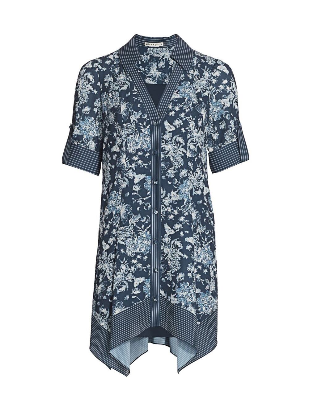 Alice + Olivia Connor Roll Handkerchief Shirtdress - XS - Blue